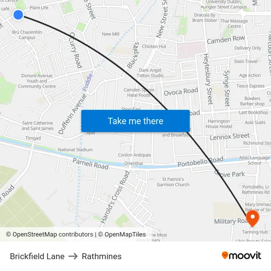 Brickfield Lane to Rathmines map