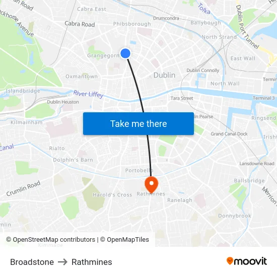 Broadstone to Rathmines map