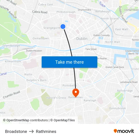 Broadstone to Rathmines map