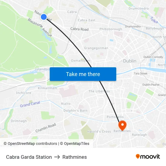 Cabra Garda Station to Rathmines map