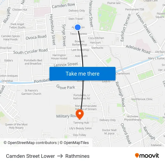 Camden Street Lower to Rathmines map