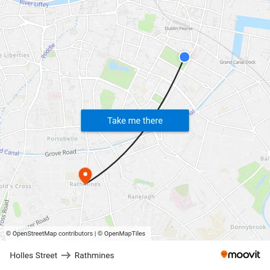 Holles Street to Rathmines map