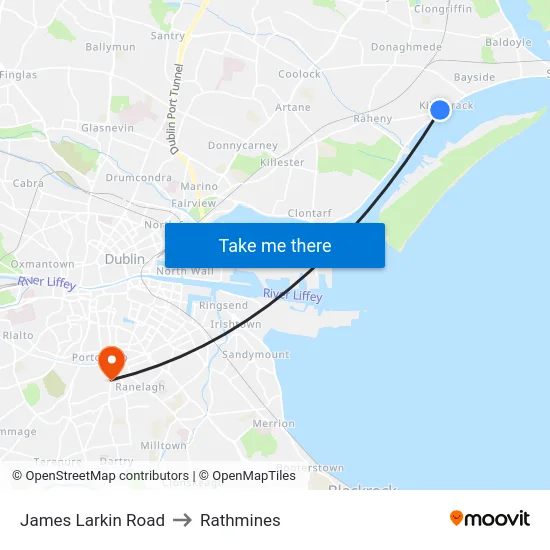 James Larkin Road to Rathmines map
