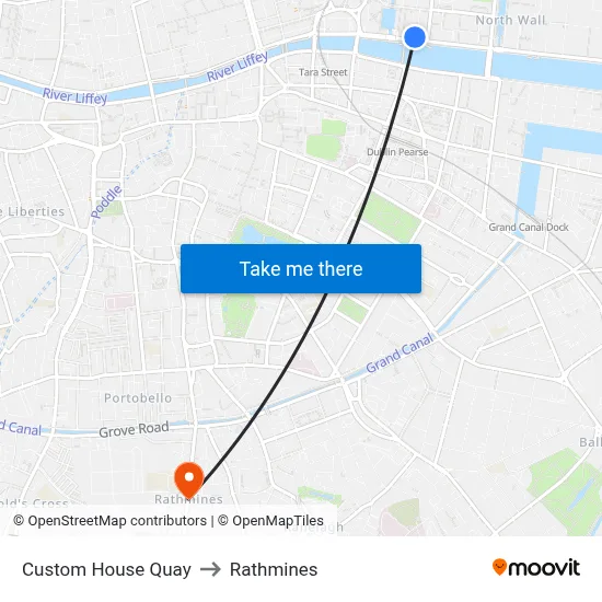 Custom House Quay to Rathmines map