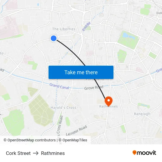 Cork Street to Rathmines map