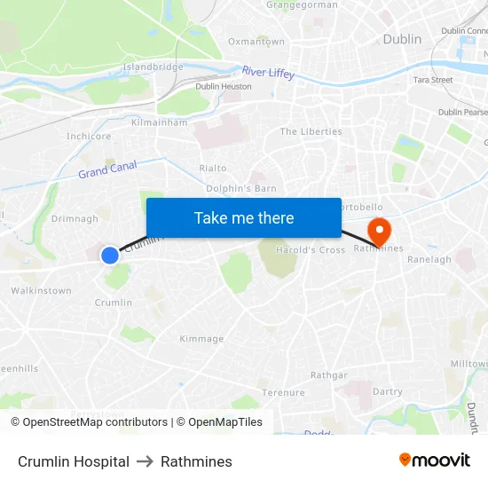 Crumlin Hospital to Rathmines map