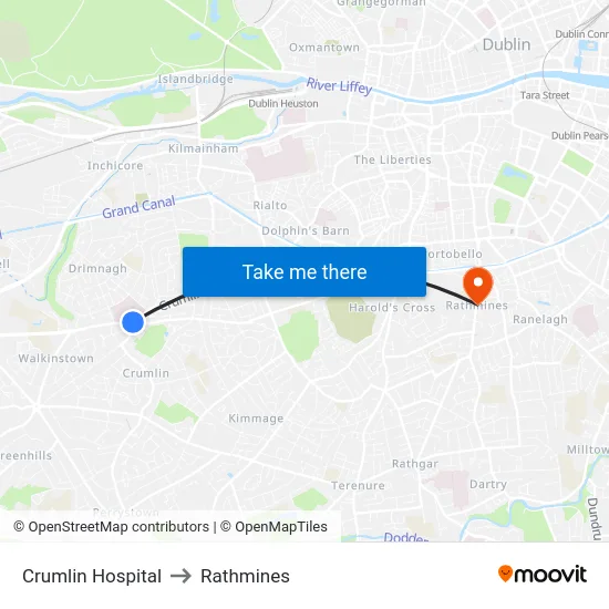Crumlin Hospital to Rathmines map