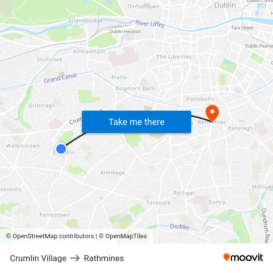 Crumlin Village to Rathmines map