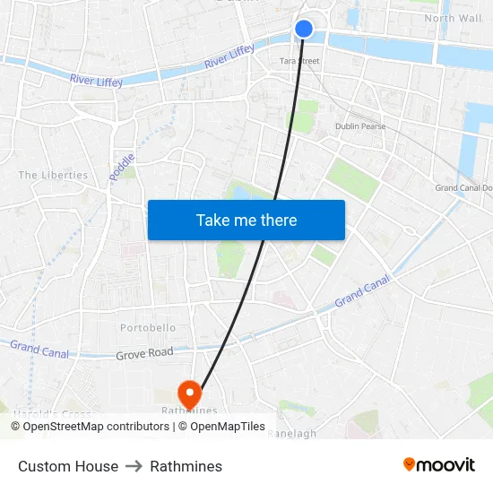 Custom House to Rathmines map