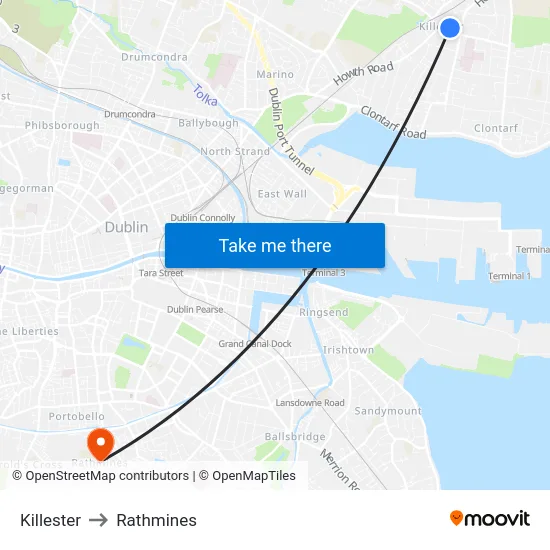 Killester to Rathmines map