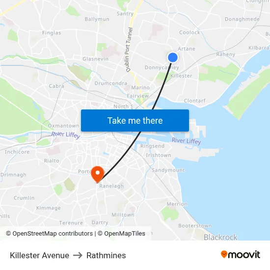 Killester Avenue to Rathmines map