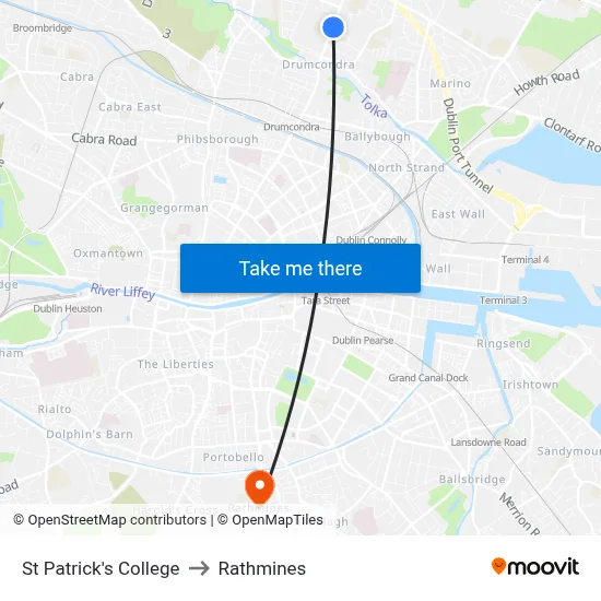 St Patrick's College to Rathmines map