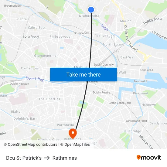 Dcu St Patrick's to Rathmines map