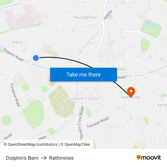 Dolphin's Barn to Rathmines map