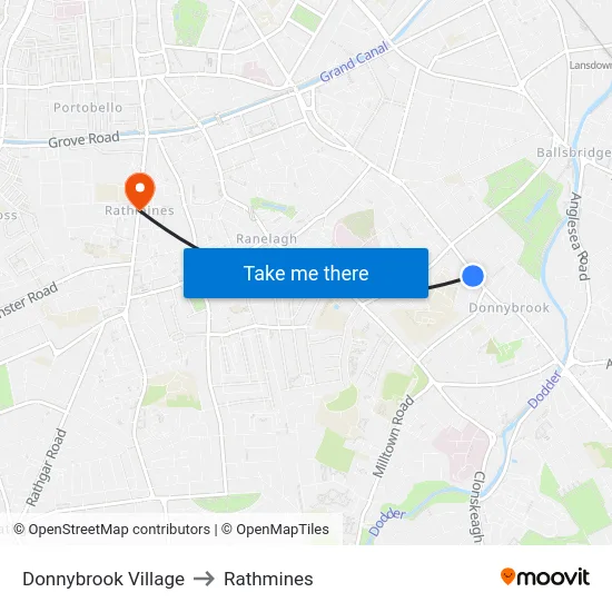 Donnybrook Village to Rathmines map