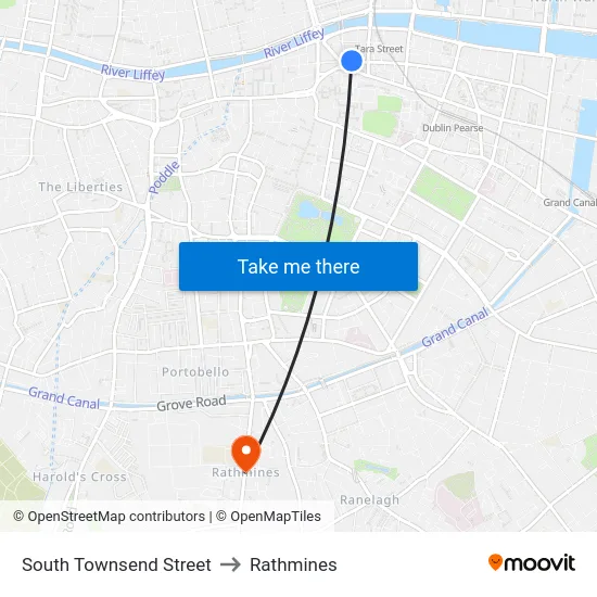 South Townsend Street to Rathmines map