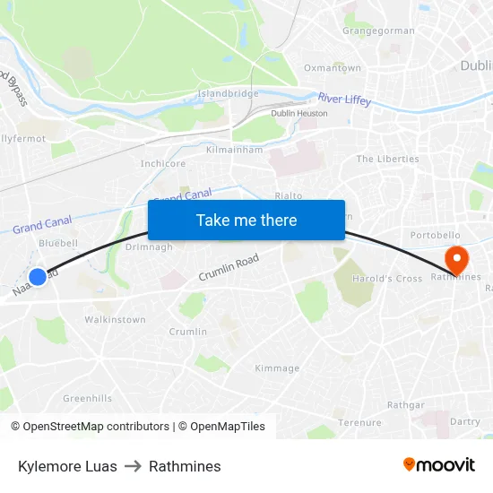 Kylemore Luas to Rathmines map