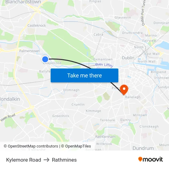 Kylemore Road to Rathmines map