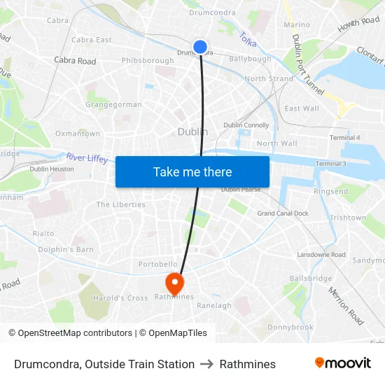 Drumcondra, Outside Train Station to Rathmines map