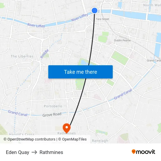 Eden Quay to Rathmines map