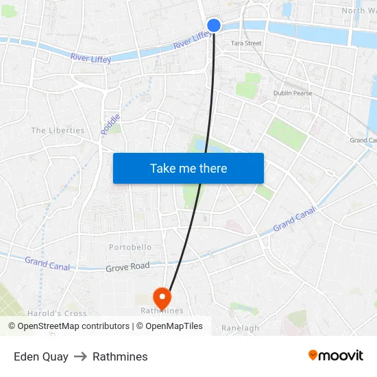Eden Quay to Rathmines map