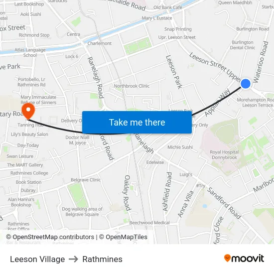 Leeson Village to Rathmines map