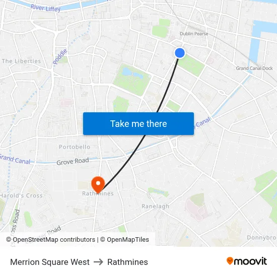 Merrion Square West to Rathmines map