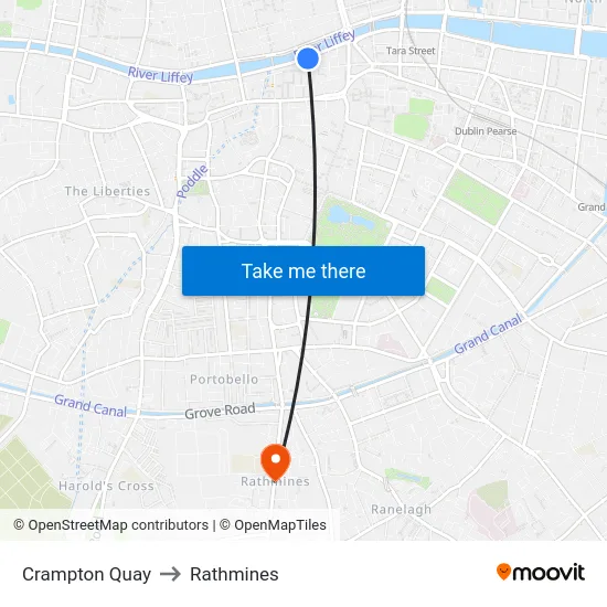 Crampton Quay to Rathmines map