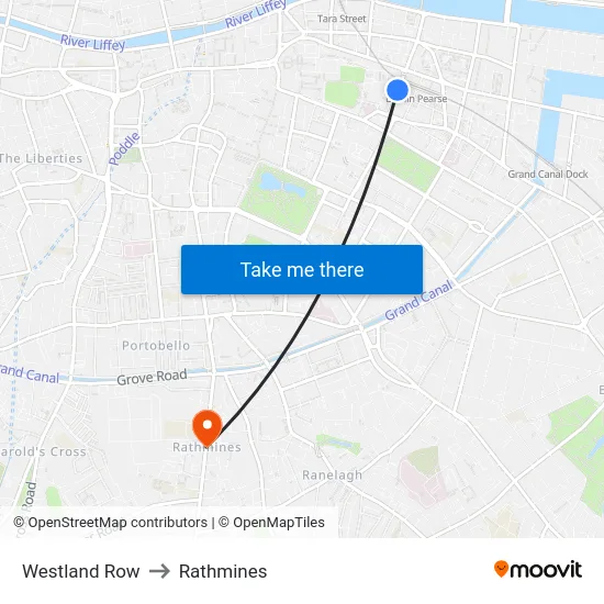 Westland Row to Rathmines map