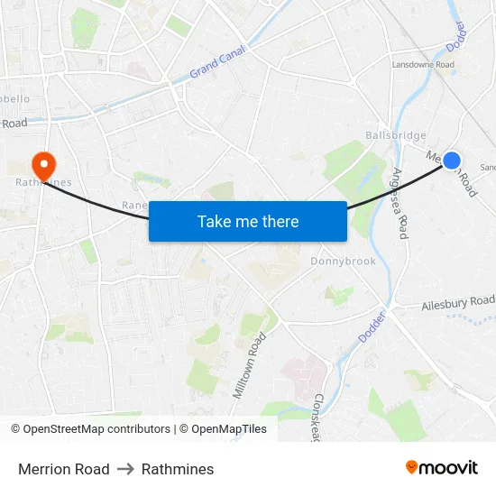Merrion Road to Rathmines map