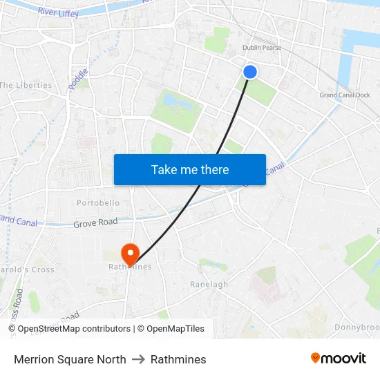 Merrion Square North to Rathmines map