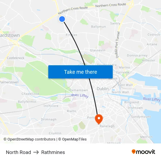 North Road to Rathmines map