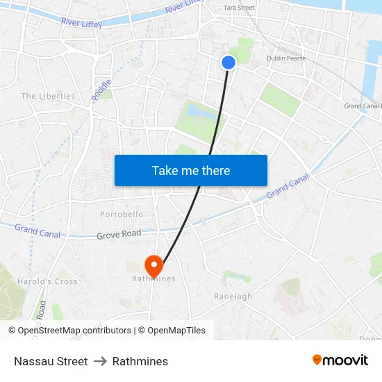 Nassau Street to Rathmines map
