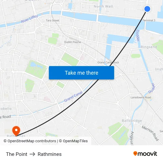 The Point to Rathmines map