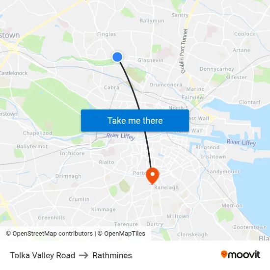 Tolka Valley Road to Rathmines map
