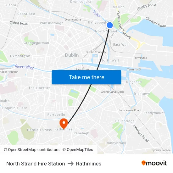 North Strand Fire Station to Rathmines map