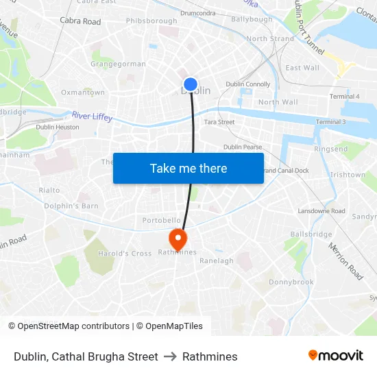 Dublin, Cathal Brugha Street to Rathmines map