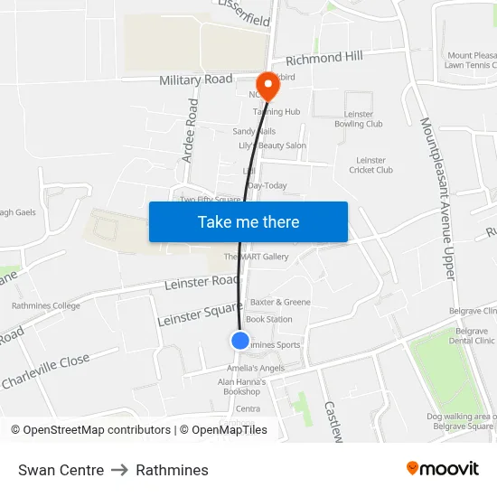 Swan Centre to Rathmines map