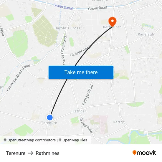 Terenure to Rathmines map