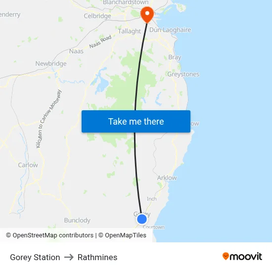 Gorey Station to Rathmines map