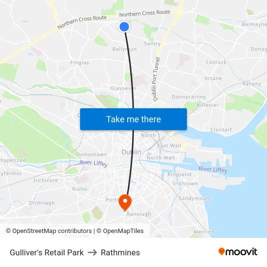 Gulliver's Retail Park to Rathmines map