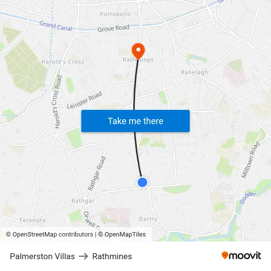 Palmerston Villas to Rathmines map