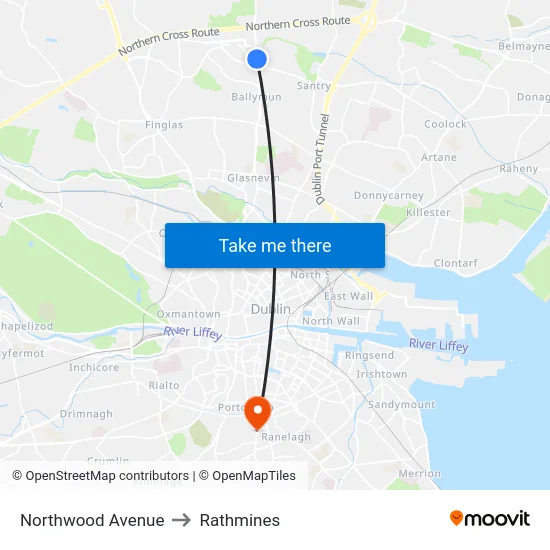 Northwood Avenue to Rathmines map
