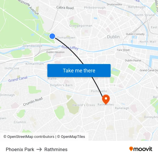 Phoenix Park to Rathmines map