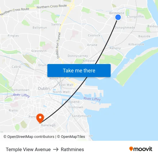 Temple View Avenue to Rathmines map