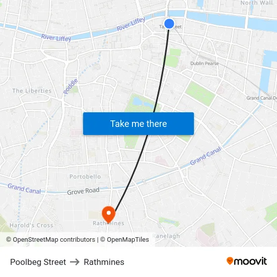 Poolbeg Street to Rathmines map