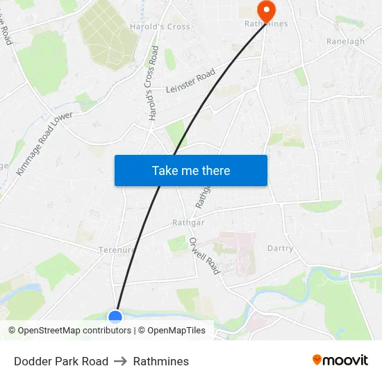Dodder Park Road to Rathmines map