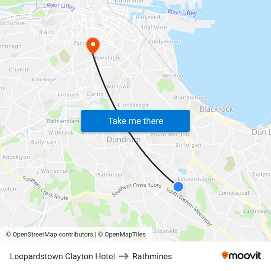 Leopardstown Clayton Hotel to Rathmines map