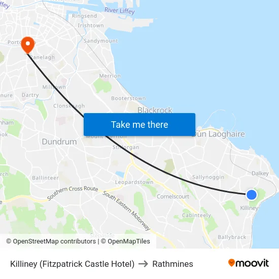 Killiney (Fitzpatrick Castle Hotel) to Rathmines map