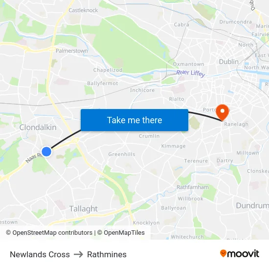 Newlands Cross to Rathmines map